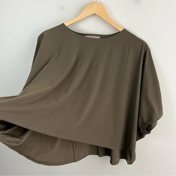 Bryn Walker XL Top Blouse Boxy Relaxed Fit Poncho Lagenlook Nylon Green Gray - Picture 5 of 8